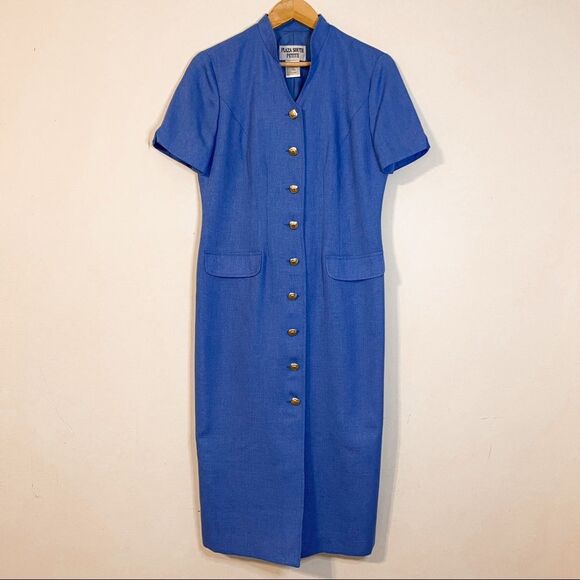 Vintage Button Down Blue Dress 10P - Picture 1 of 7